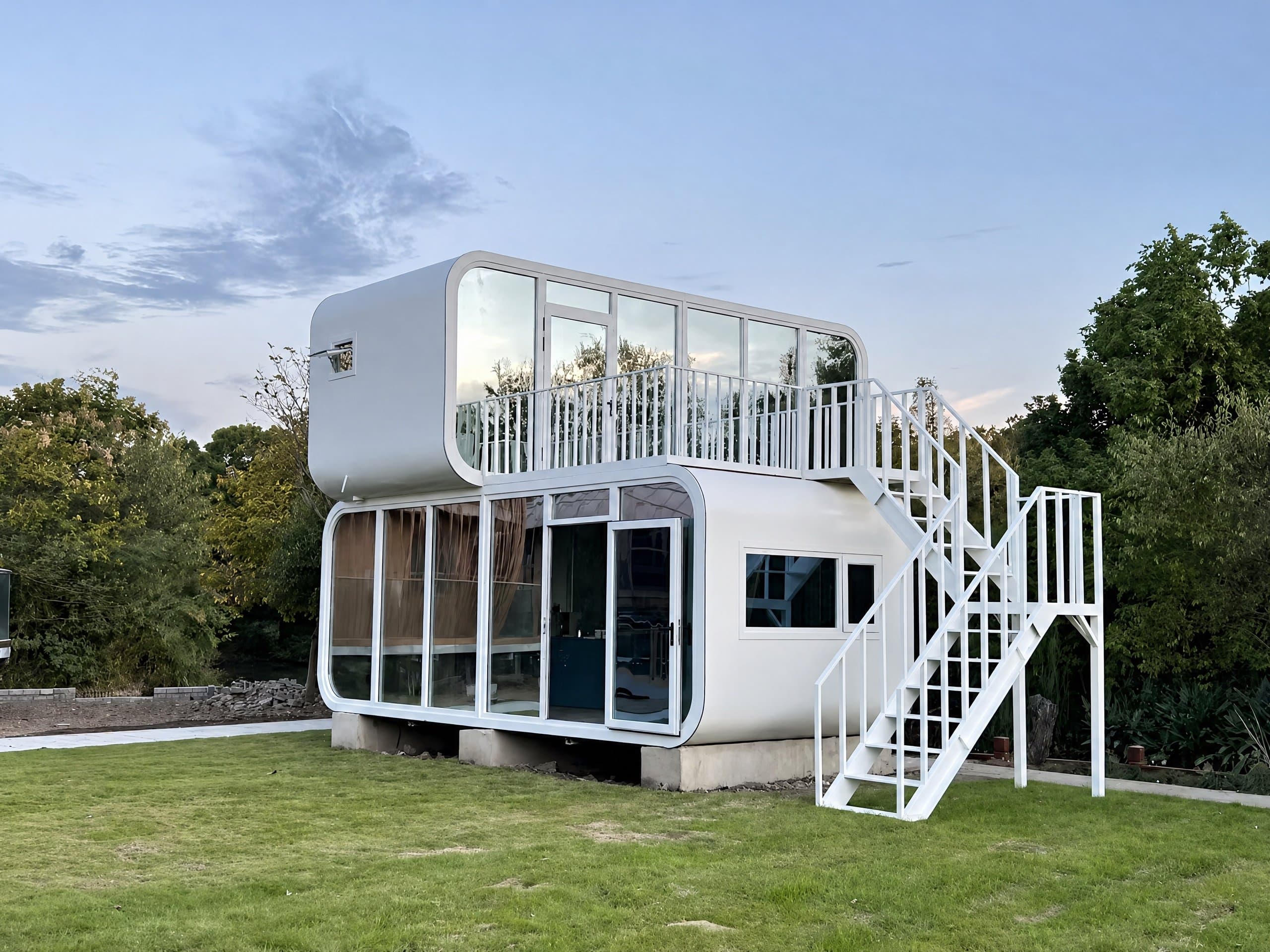 Container bán hàng mặt kính trên bãi cỏ
